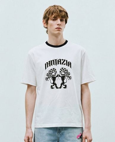  URBAN REVIVO - Áo thun nam cổ tròn tay ngắn in hình 