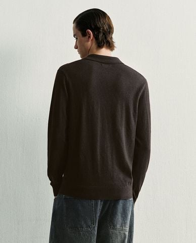  URBAN REVIVO - Áo polo nam dệt kim cổ bẻ tay dài 