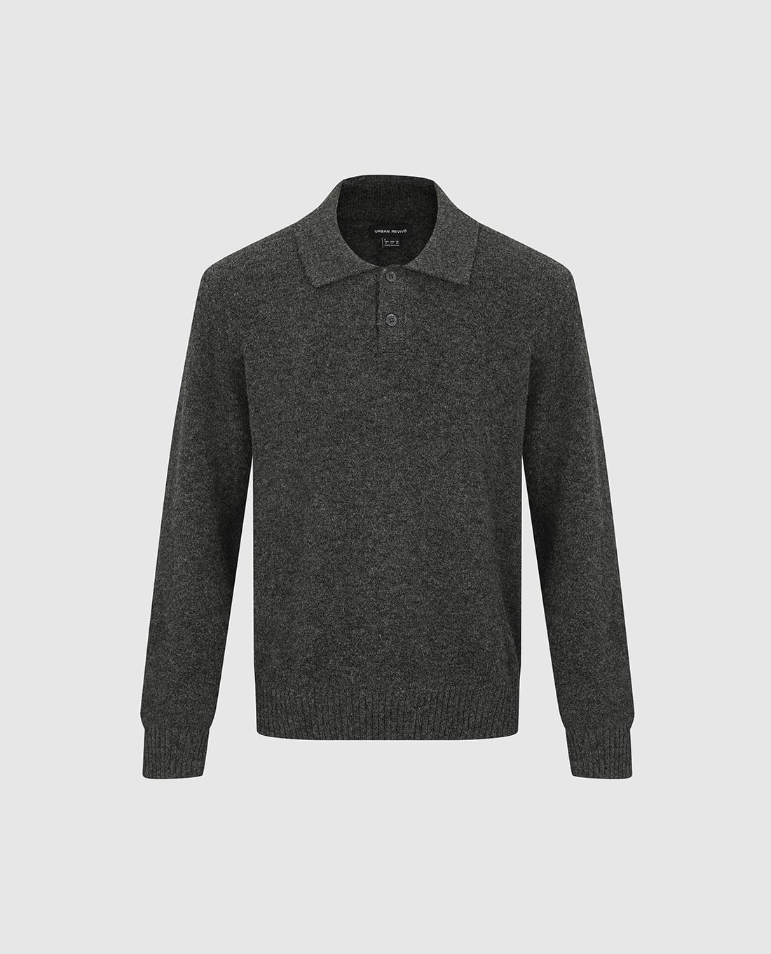 URBAN REVIVO - Áo dệt kim nam cổ bẻ tay dài bo gân