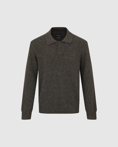 URBAN REVIVO - Áo dệt kim nam cổ bẻ tay dài bo gân 