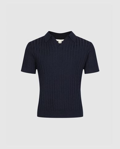  URBAN REVIVO - Áo dệt kim nam cổ bẻ tay ngắn 