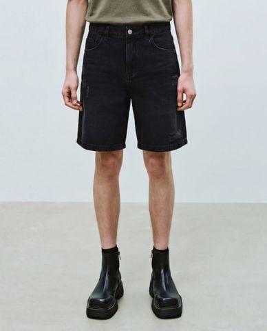  URBAN REVIVO - Quần short jeans nam ống rộng wash đậm 