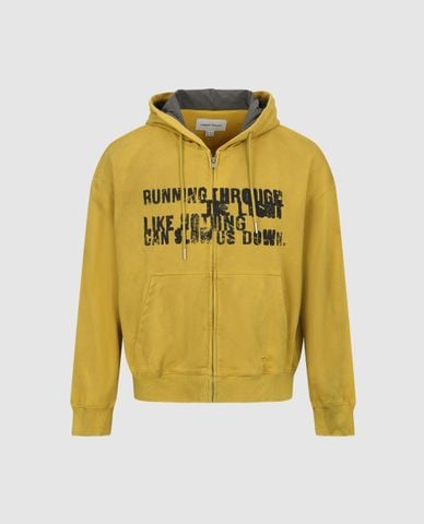  URBAN REVIVO - Áo khoác phối mũ nam khóa zip in chữ 