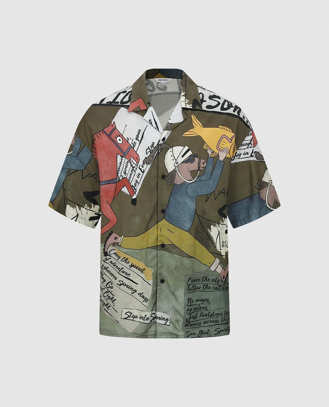 URBAN REVIVO -  Áo sơ mi nam cổ bẻ tay ngắn in họa tiết