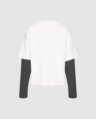  URBAN REVIVO - Áo thun nam cổ tròn tay ngắn phối layer 