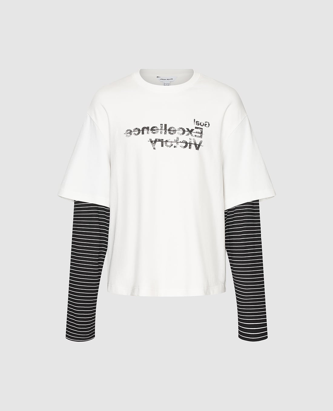 URBAN REVIVO - Áo thun nam cổ tròn tay ngắn phối layer