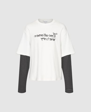  URBAN REVIVO - Áo thun nam cổ tròn tay ngắn phối layer 