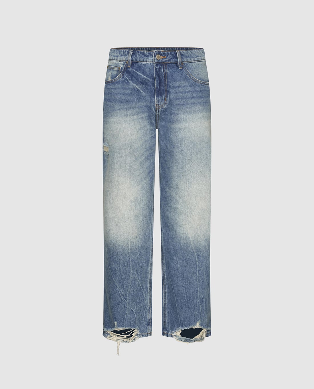 URBAN REVIVO - Quần jeans nam ống rộng rách gấu