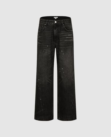  URBAN REVIVO - Quần jeans nam ống rộng hiệu ứng vẩy sơn 