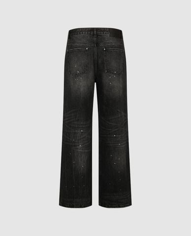  URBAN REVIVO - Quần jeans nam ống rộng hiệu ứng vẩy sơn 