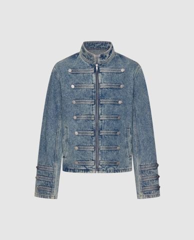  URBAN REVIVO - Áo khoác denim nam tay dài phối đai 