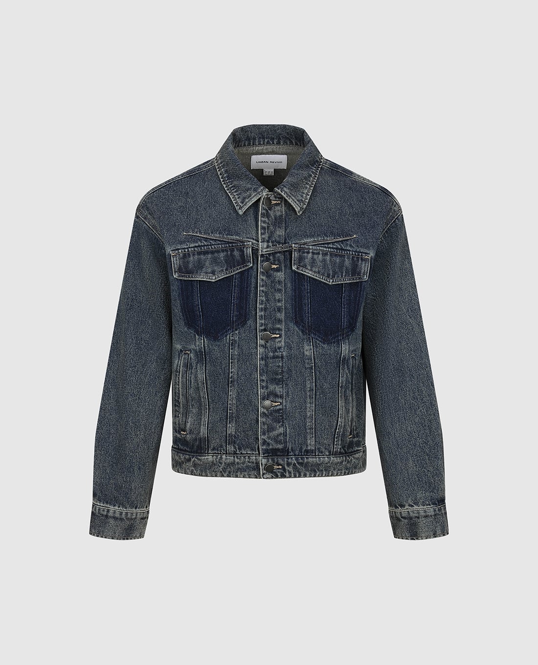 URBAN REVIVO - Áo khoác denim nam tay dài wash bạc