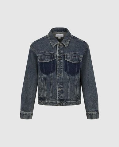  URBAN REVIVO - Áo khoác denim nam tay dài wash bạc 