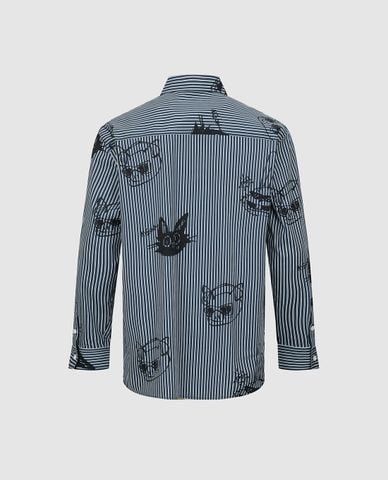  URBAN REVIVO - Áo sơ mi nam cổ bẻ tay dài kẻ sọc in họa tiết 