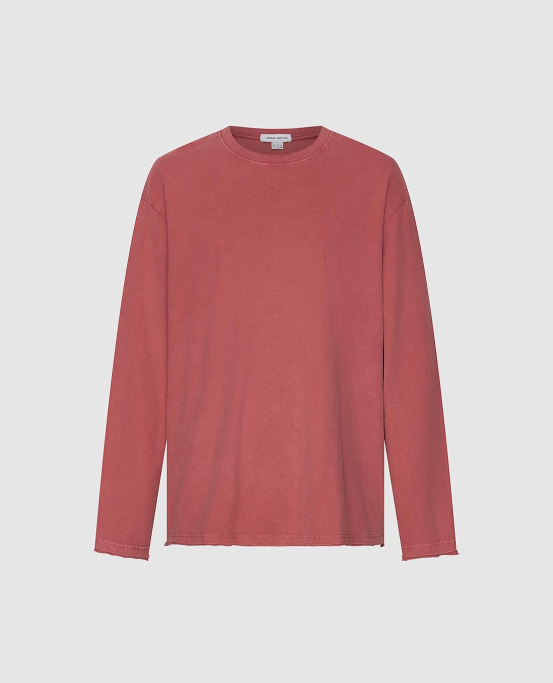 URBAN REVIVO - Áo thun nam cổ tròn tay dài wash bạc