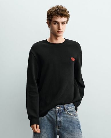  URBAN REVIVO - Áo sweatshirt nam cổ tròn tay dài phối họa tiết 