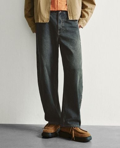  URBAN REVIVO - Quần jeans nam ống rộng wash bạc 