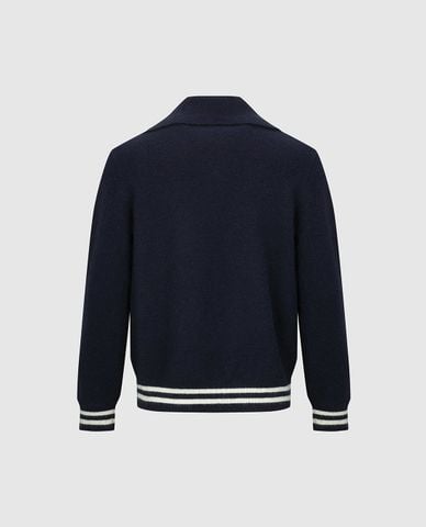  URBAN REVIVO - Áo dệt kim nam cổ bẻ khóa kéo phối viền 