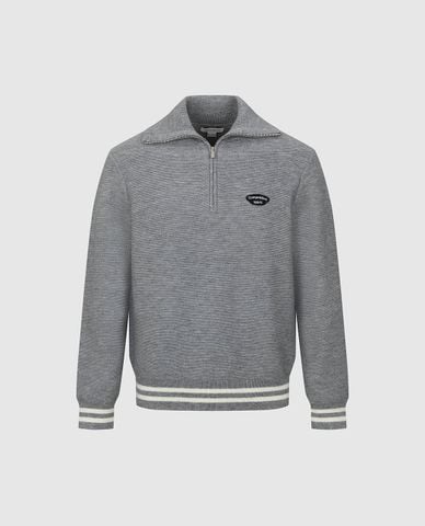  URBAN REVIVO - Áo dệt kim nam cổ polo khóa kéo phối viền 