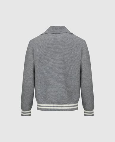  URBAN REVIVO - Áo dệt kim nam cổ polo khóa kéo phối viền 