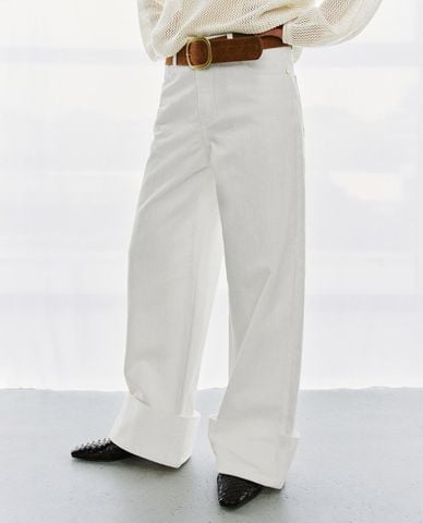  URBAN REVIVO - Quần jeans nữ ống rộng kèm thắt lưng 