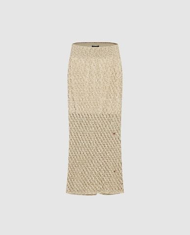 URBAN REVIVO - Chân váy dệt kim midi đan móc 