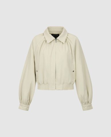  URBAN REVIVO - Áo khoác bomber nữ cổ bẻ khoá kéo 