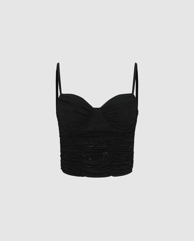  URBAN REVIVO - Áo hai dây nữ xếp nếp phom croptop 