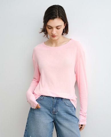  URBAN REVIVO - Áo thun nữ cổ tròn tay dài tối giản 