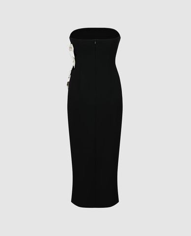  URBAN REVIVO - Đầm body midi cúp ngực đính nơ 