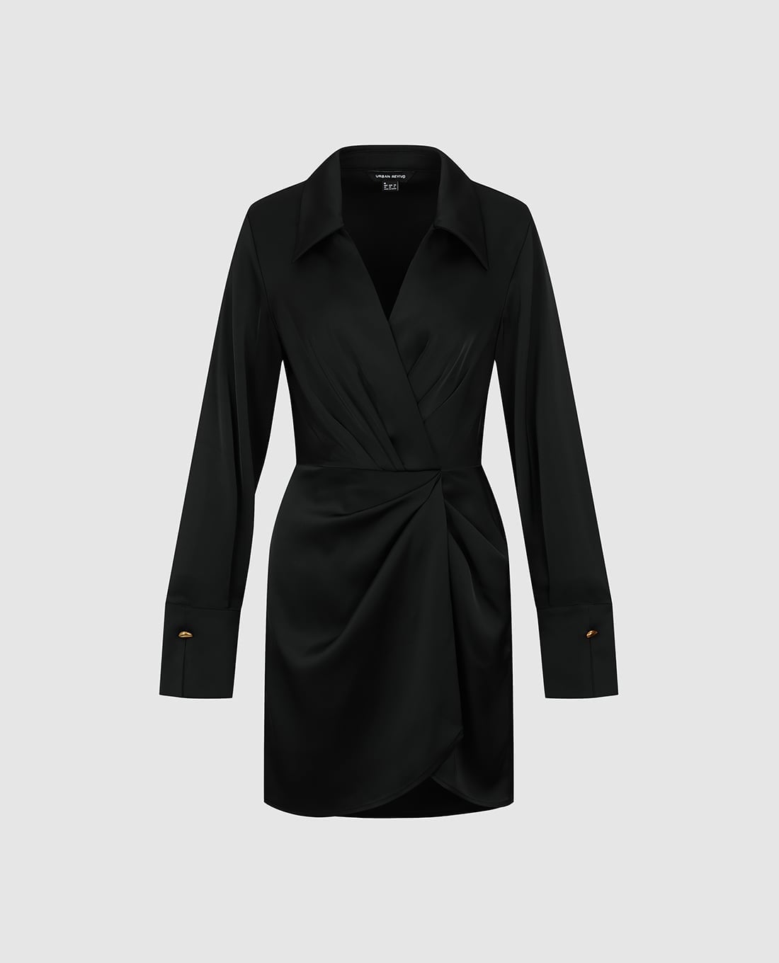 URBAN REVIVO - Đầm mini cổ vest tay dài nhún eo