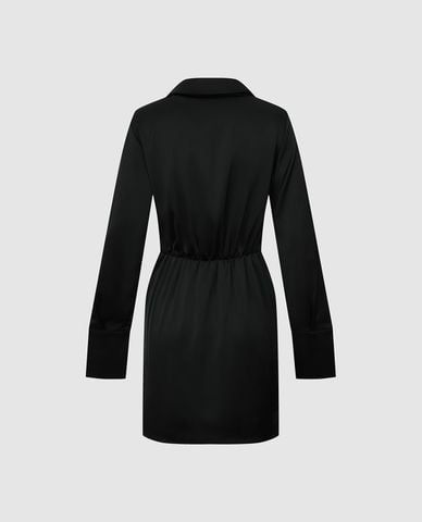  URBAN REVIVO - Đầm mini cổ vest tay dài nhún eo 