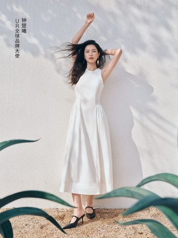  URBAN REVIVO - Đầm sát nách midi cổ tròn dáng xoè 