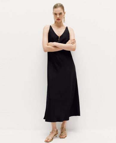  URBAN REVIVO - Đầm sát nách midi cổ V phom suông 