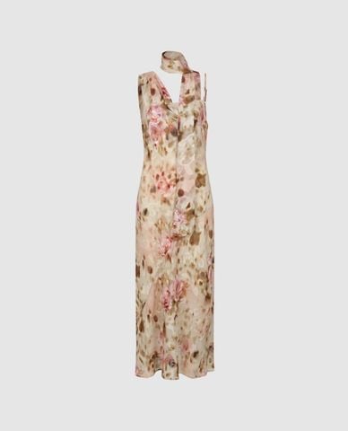  URBAN REVIVO - Đầm sát nách maxi phối khăn choàng cổ 