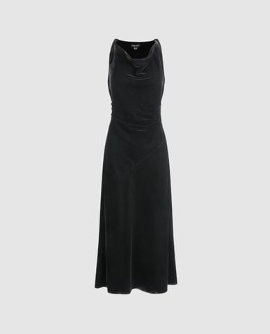  URBAN REVIVO - Đầm sát nách midi cổ đổ xếp nếp 