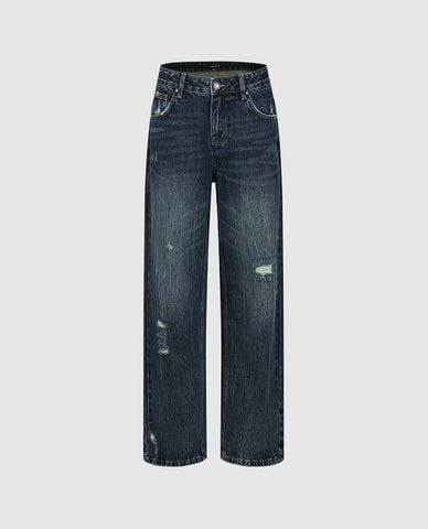  URBAN REVIVO - Quần jeans nữ ống rộng wash bạc 