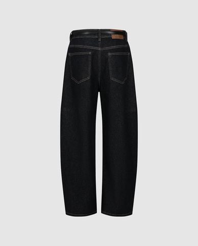  URBAN REVIVO - Quần jeans nữ ống rộng phối thắt lưng 