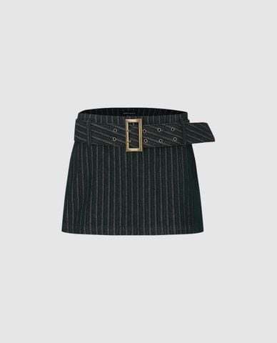  URBAN REVIVO - Chân váy denim mini kẻ sọc kèm thắt lưng 