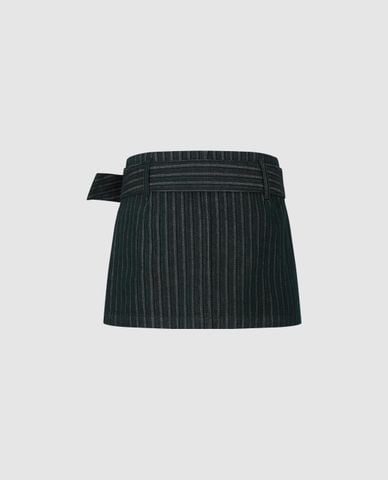  URBAN REVIVO - Chân váy denim mini kẻ sọc kèm thắt lưng 