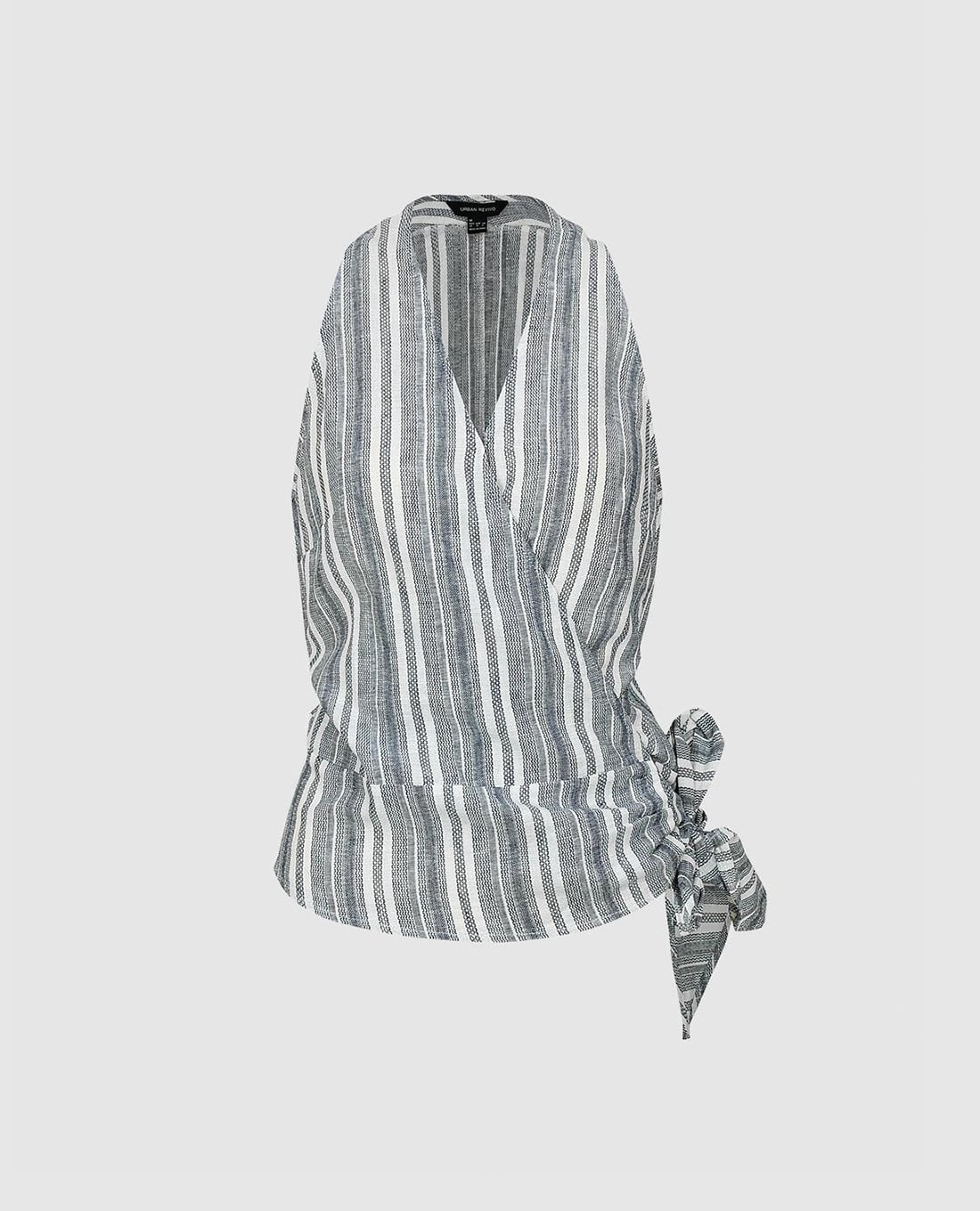 URBAN REVIVO - Áo kiểu nữ cổ yếm buộc nơ kẻ sọc