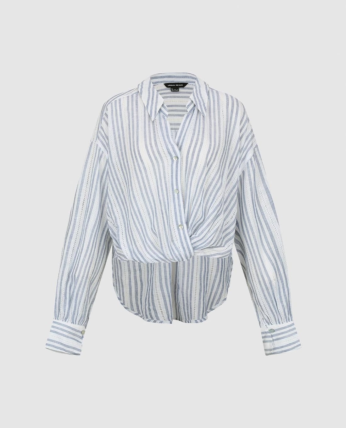 URBAN REVIVO - Áo sơ mi nữ cổ bẻ tay dài kẻ sọc