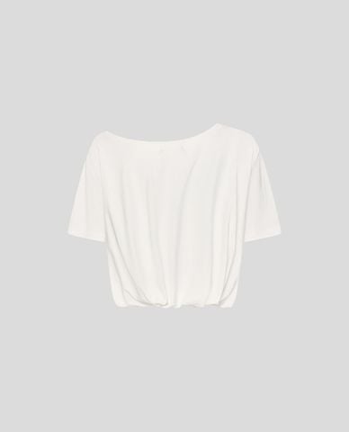  URBAN REVIVO - Áo kiểu nữ cổ rộng tay ngắn bo gấu 