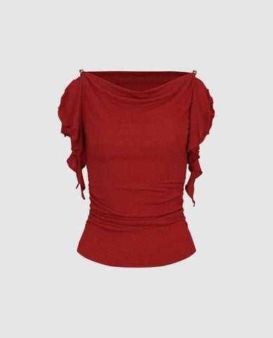  URBAN REVIVO - Áo sát nách nữ cổ đổ nhún eo phối bèo 