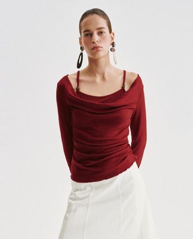  URBAN REVIVO - Áo kiểu nữ cổ đổ tay dài phối layer 