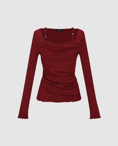  URBAN REVIVO - Áo kiểu nữ cổ đổ tay dài phối layer 