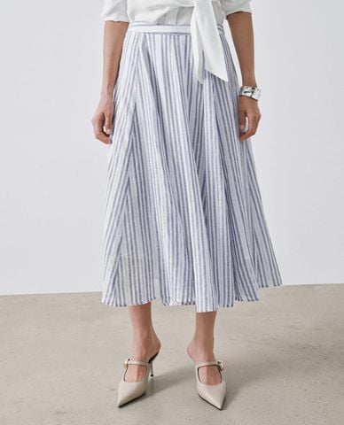  URBAN REVIVO - Chân váy chữ A midi kẻ sọc 