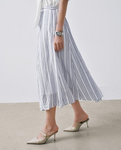  URBAN REVIVO - Chân váy chữ A midi kẻ sọc 