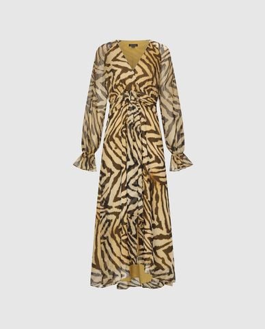  URBAN REVIVO - Đầm maxi cổ V họa tiết ngựa vằn 