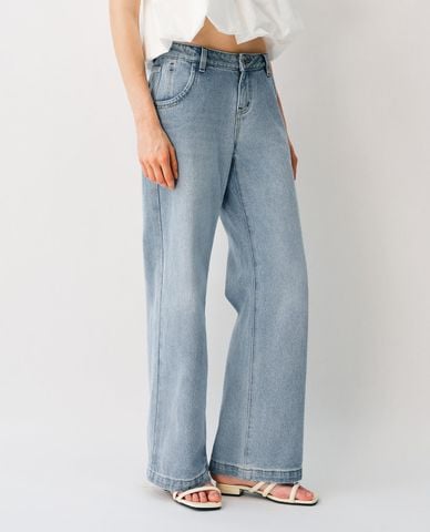  URBAN REVIVO - Quần jeans nữ ống rộng wash bạc 